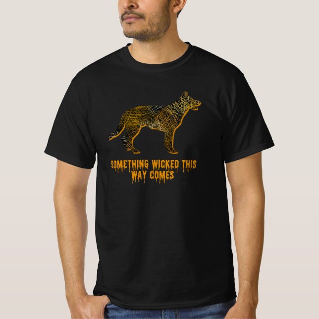 German Shepherd Silhouette Fun Orange Halloween T-Shirt (Front)