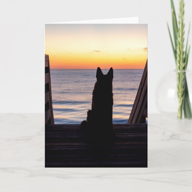 German Shepherd Silhouette Just Before Sunrise Card (Front)