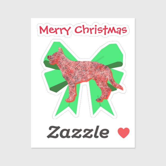 German Shepherd Silhouette Red&Green Bow Christmas (Sheet)