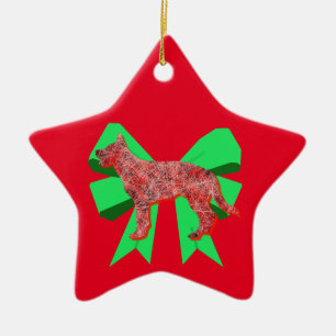 German Shepherd Silhouette Red&Green Bow Christmas Ceramic Tree Decoration