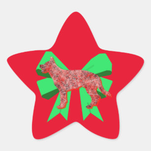 German Shepherd Silhouette Red&Green Bow Christmas Star Sticker