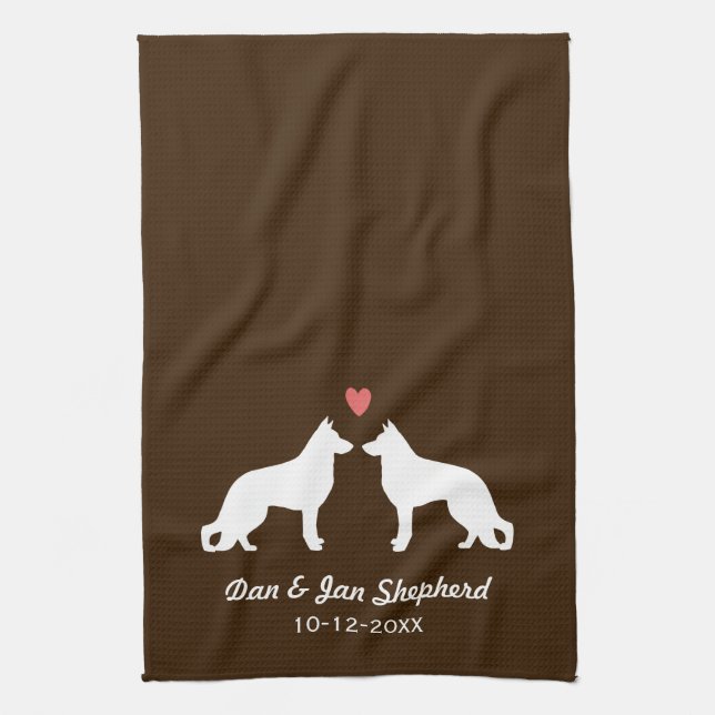 German Shepherd Silhouettes with Heart and Text Tea Towel (Vertical)
