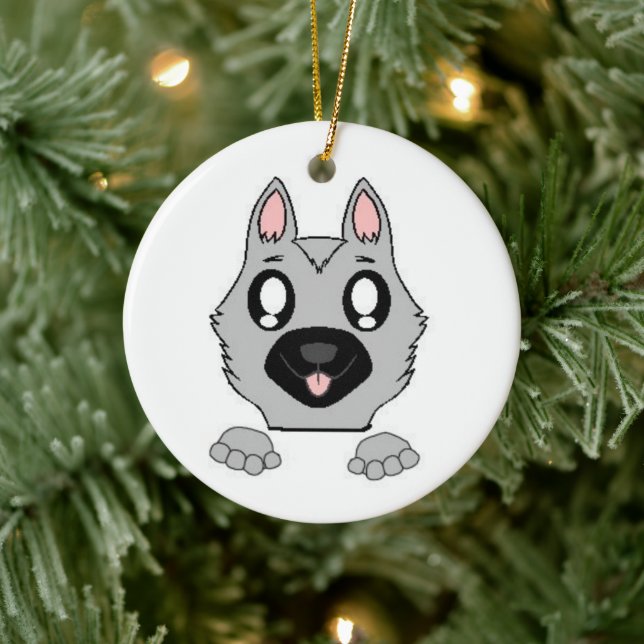 German Shepherd Silver and Black Peeking Cartoon Ceramic Tree Decoration (Tree)