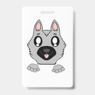 German Shepherd Silver and Black Peeking Cartoon ID Badge
