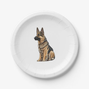 German Shepherd Sitting  Paper Plate