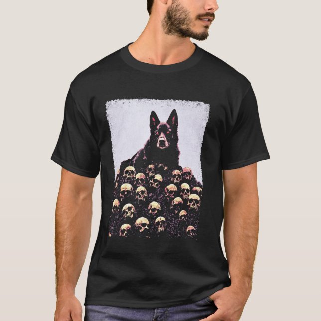 German Shepherd Skeleton Gothic Dog Goth T-Shirt (Front)