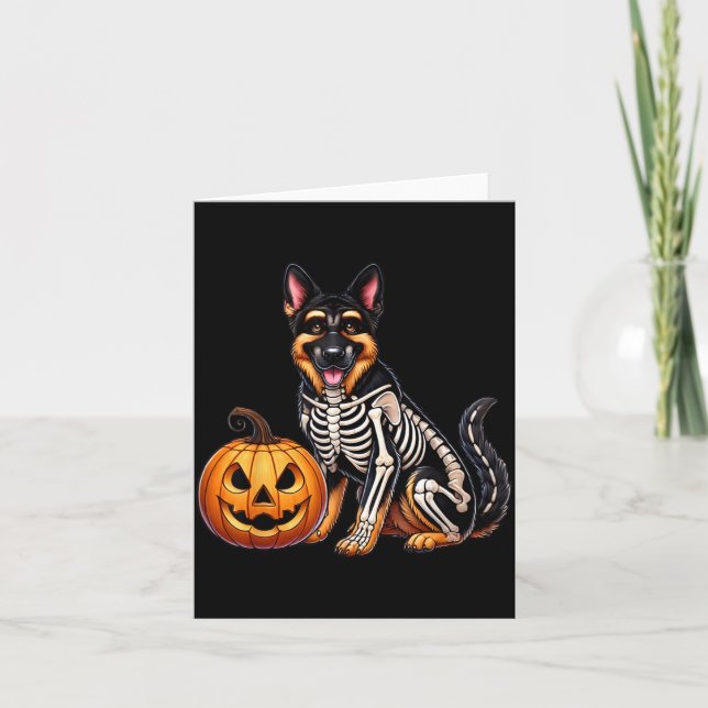 German Shepherd Skeleton Jack O Lantern Funny Dog Card (Front)