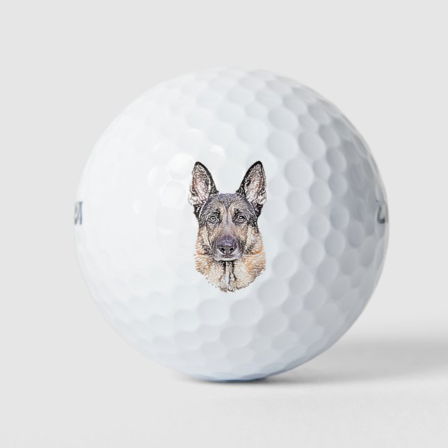 German Shepherd Sketched Dog Art Golf Balls (Front)