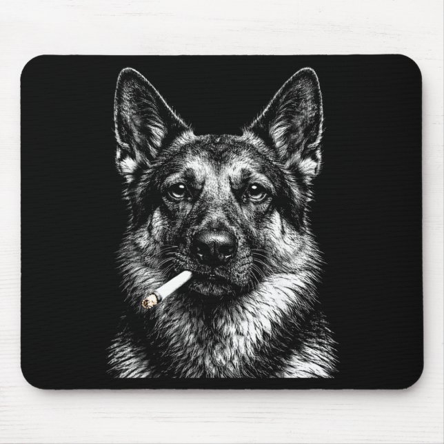 German shepherd smoking funny gangster dog meme  mouse pad (Front)