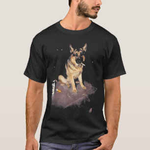 German Shepherd Smoking Meme Funny Smoking Dog Cig T-Shirt
