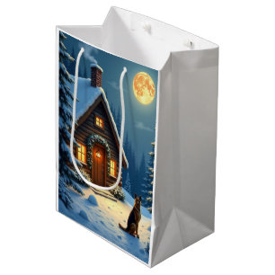 German Shepherd Snowy Forest Cabin Christmas Paint Medium Gift Bag