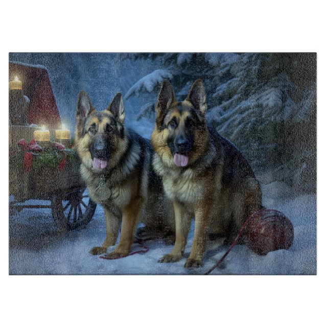 German Shepherd Snowy Sleigh Christmas Decor   Cutting Board (Front)