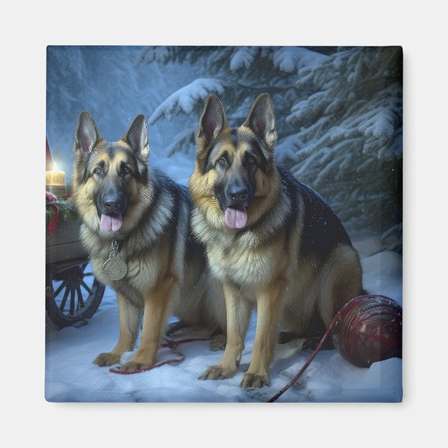 German Shepherd Snowy Sleigh Christmas Decor  Magnet (Front)