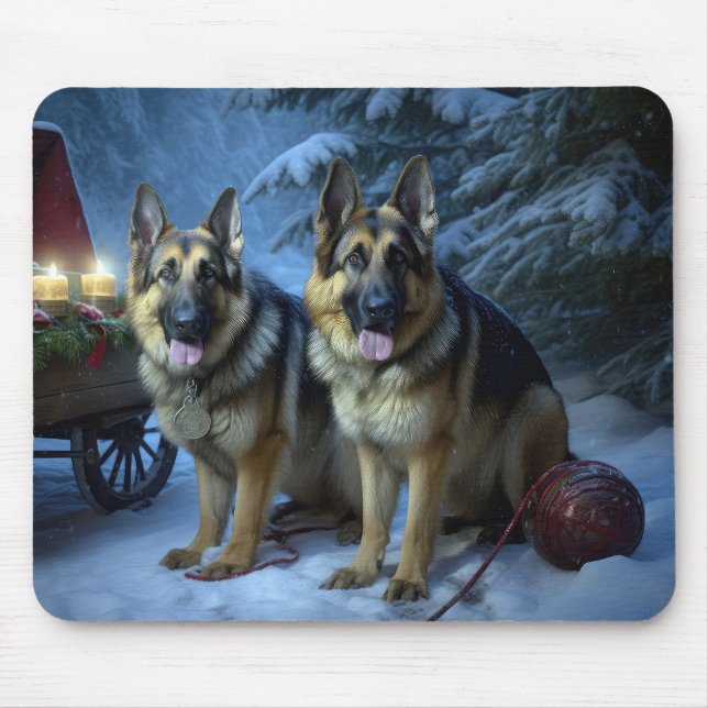 German Shepherd Snowy Sleigh Christmas Decor   Mouse Pad (Front)