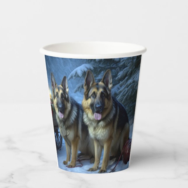 German Shepherd Snowy Sleigh Christmas Decor  Paper Cups (Front)