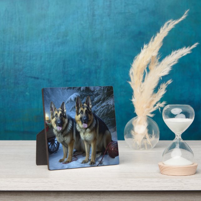 German Shepherd Snowy Sleigh Christmas Decor  Plaque (Insitu)