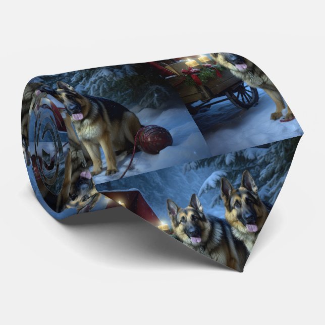 German Shepherd Snowy Sleigh Christmas Decor  Tie (Rolled)
