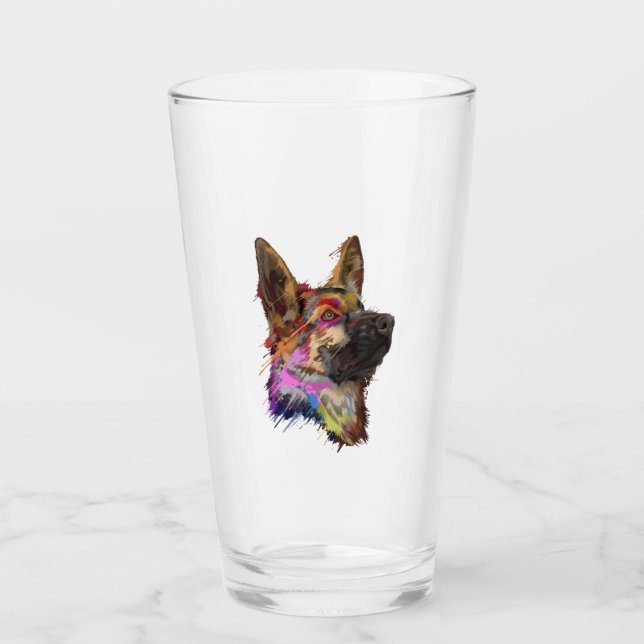 German Shepherd Splash Art  Glass (Front)