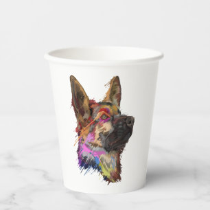 German Shepherd Splash Art Paper Cups