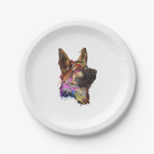 German Shepherd Splash Art  Paper Plate