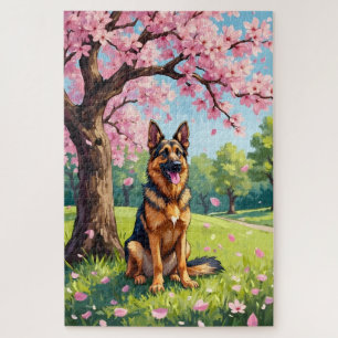 German Shepherd Spring Blossom Dog Jigsaw Puzzle