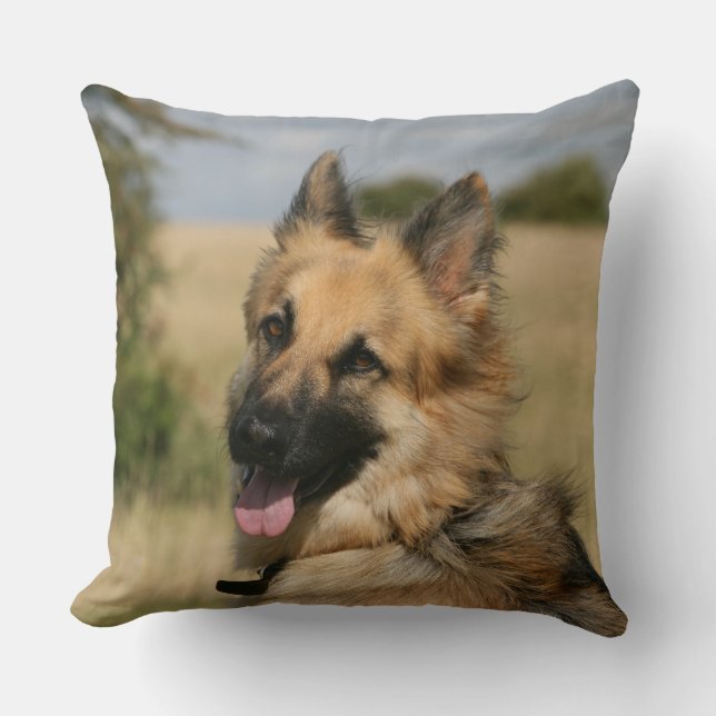 German Shepherd Sticking Tongue Out Cushion (Front)