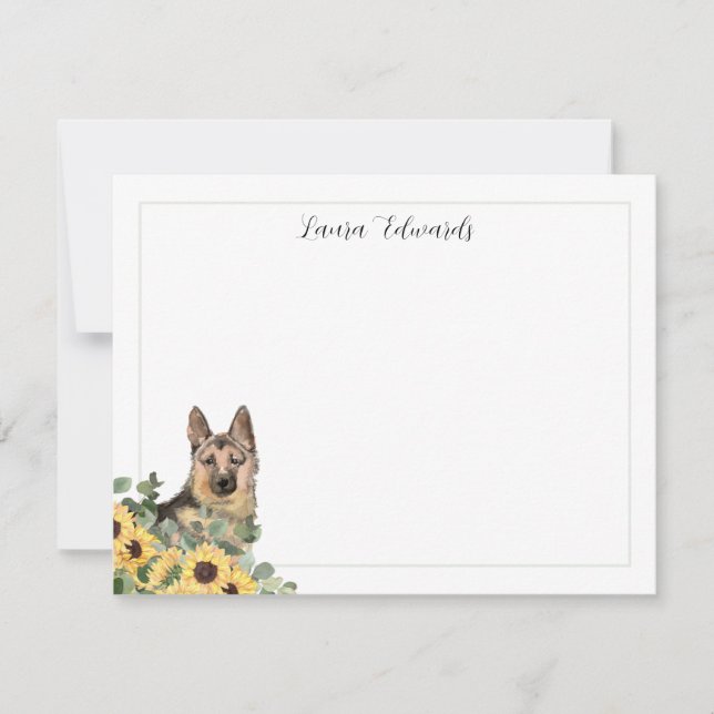 German Shepherd Sunflower Eucalyptus Personalised Card (Front)