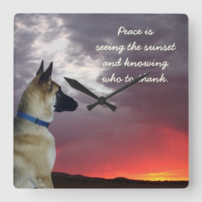 German Shepherd Sunset Wall Clock with Quote (Front)