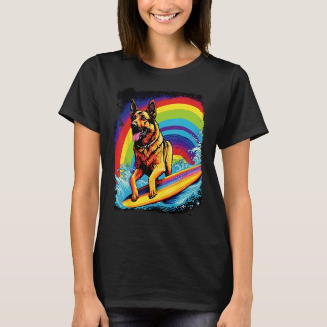 German Shepherd Surfing T-Shirt (Front)