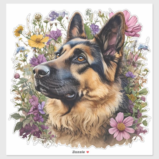 German Shepherd surrounded by Wildflowers (Sheet)