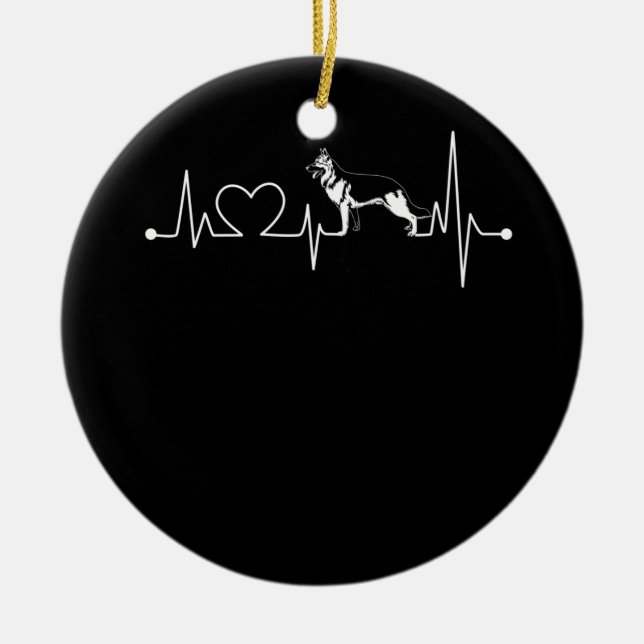 German Shepherd T Heartbeat Shirt Ceramic Tree Decoration (Front)