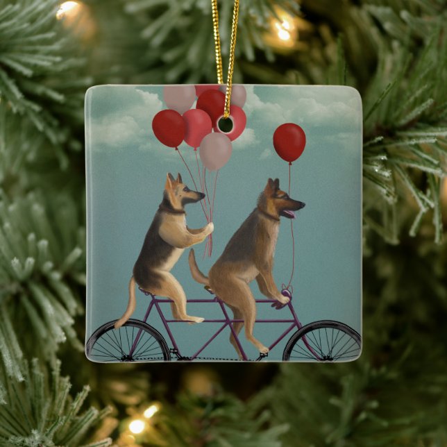 German Shepherd Tandem Ceramic Ornament (Tree)