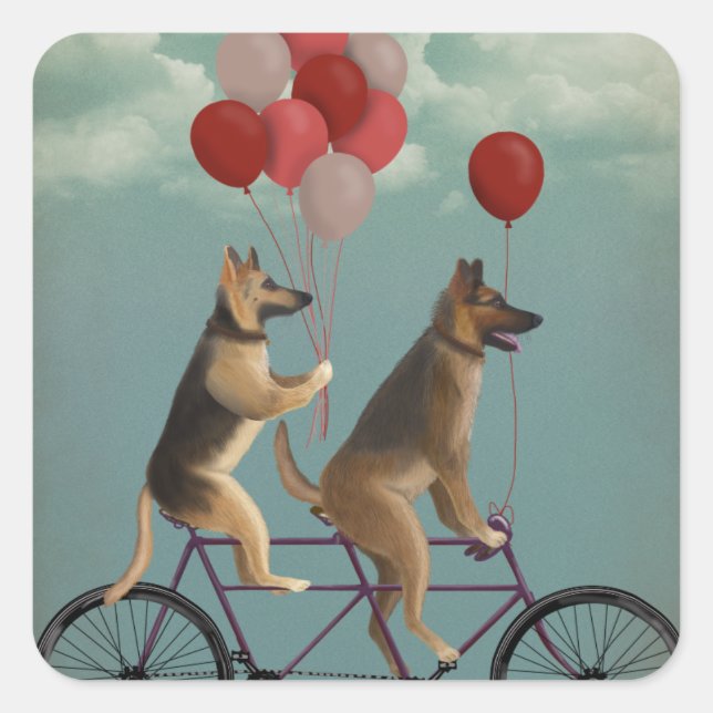 German Shepherd Tandem Square Sticker (Front)