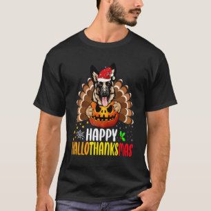 German Shepherd Thankgiving Happy Hallothanksmas T-Shirt