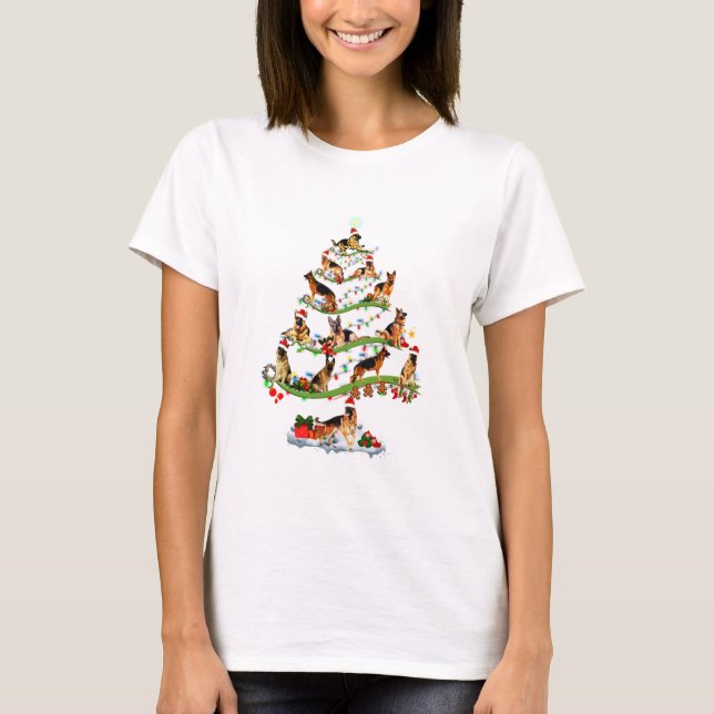 German shepherd tree christmas candy cane ornament T-Shirt (Front)