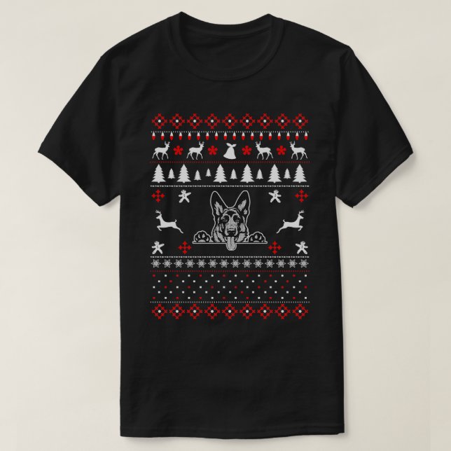 German Shepherd Ugly Christmas Design  T-Shirt (Design Front)