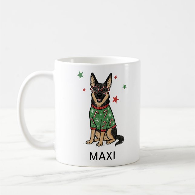 German Shepherd Ugly Christmas Sweater Dog Lover Coffee Mug (Left)