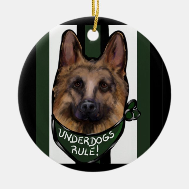 German Shepherd Underdog Ceramic Tree Decoration (Front)