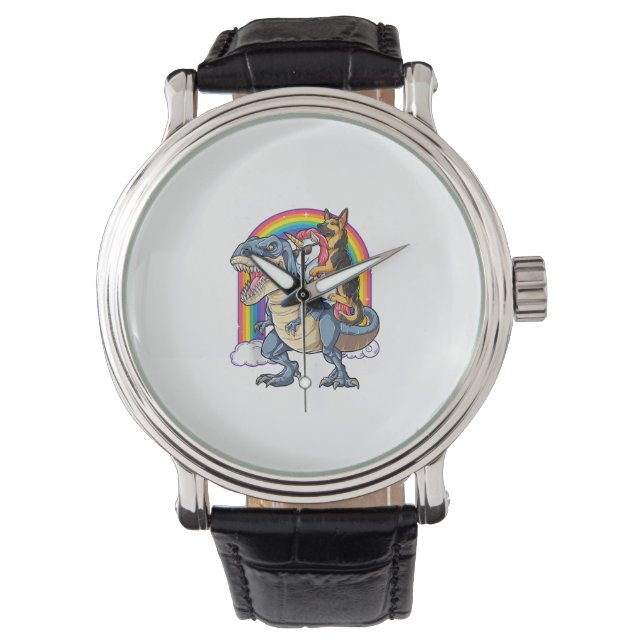 German Shepherd Unicorn Dinosaur T rex Funny Rainb Watch (Front)