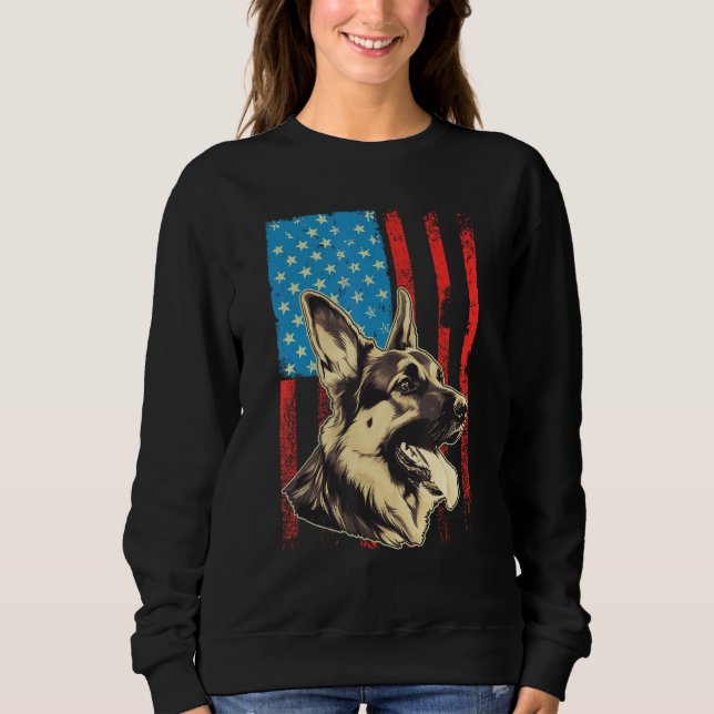German Shepherd USA American Flag 4th of July Grun Sweatshirt (Front)
