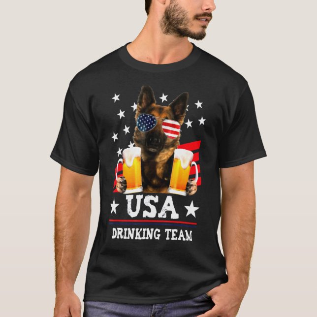 German Shepherd Usa Drinking Team Independence Day T-Shirt (Front)