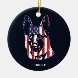 German Shepherd USA Flag Custom Ceramic Tree Decoration
