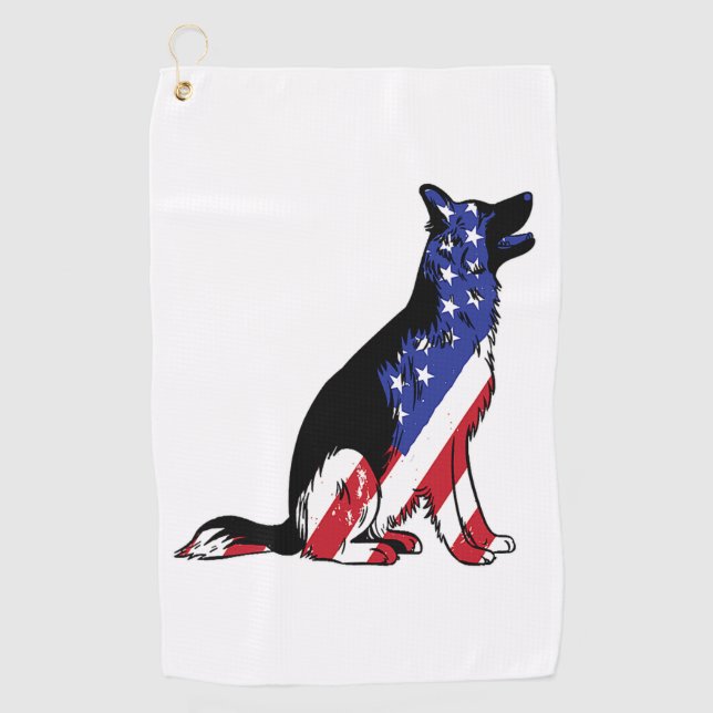German Shepherd Usa Flag Patriotic Dog  Golf Towel (Front)