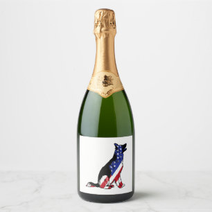 German Shepherd Usa Flag Patriotic Dog  Sparkling Wine Label