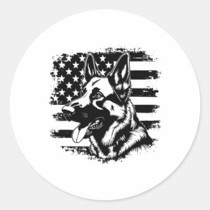 German Shepherd Usa Flag Sungles Patriotic 4th Of Classic Round Sticker