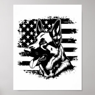 German Shepherd Usa Flag Sungles Patriotic 4th Of  Poster