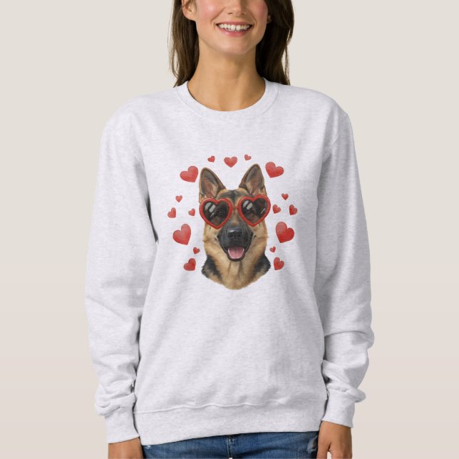 German Shepherd Valentine Oil Painting Dog Portrai Sweatshirt (Front)