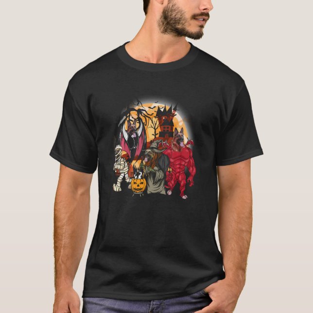German Shepherd Vampire Mummy Evil Witch Halloween T-Shirt (Front)