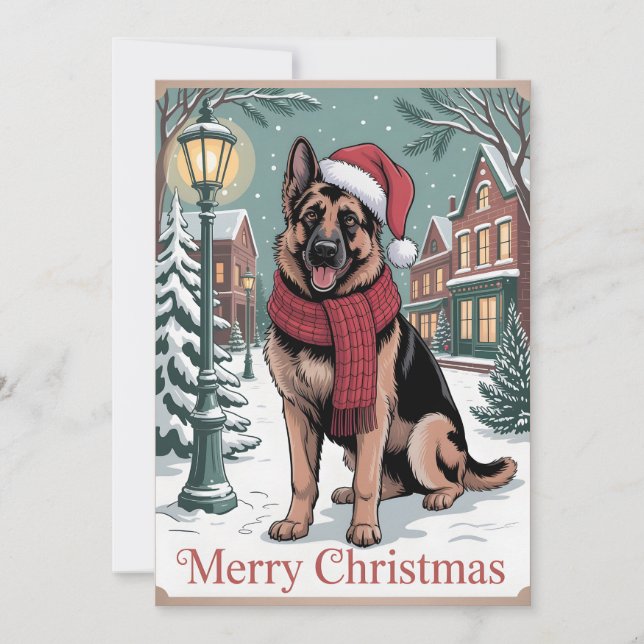 German Shepherd vintage Christmas  Holiday Card (Front)