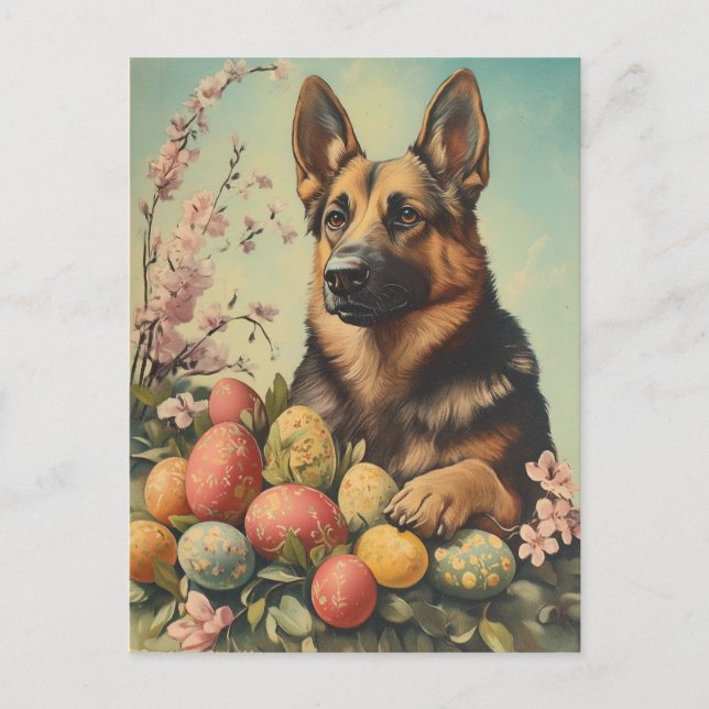 German Shepherd Vintage easter Postcard (Front)